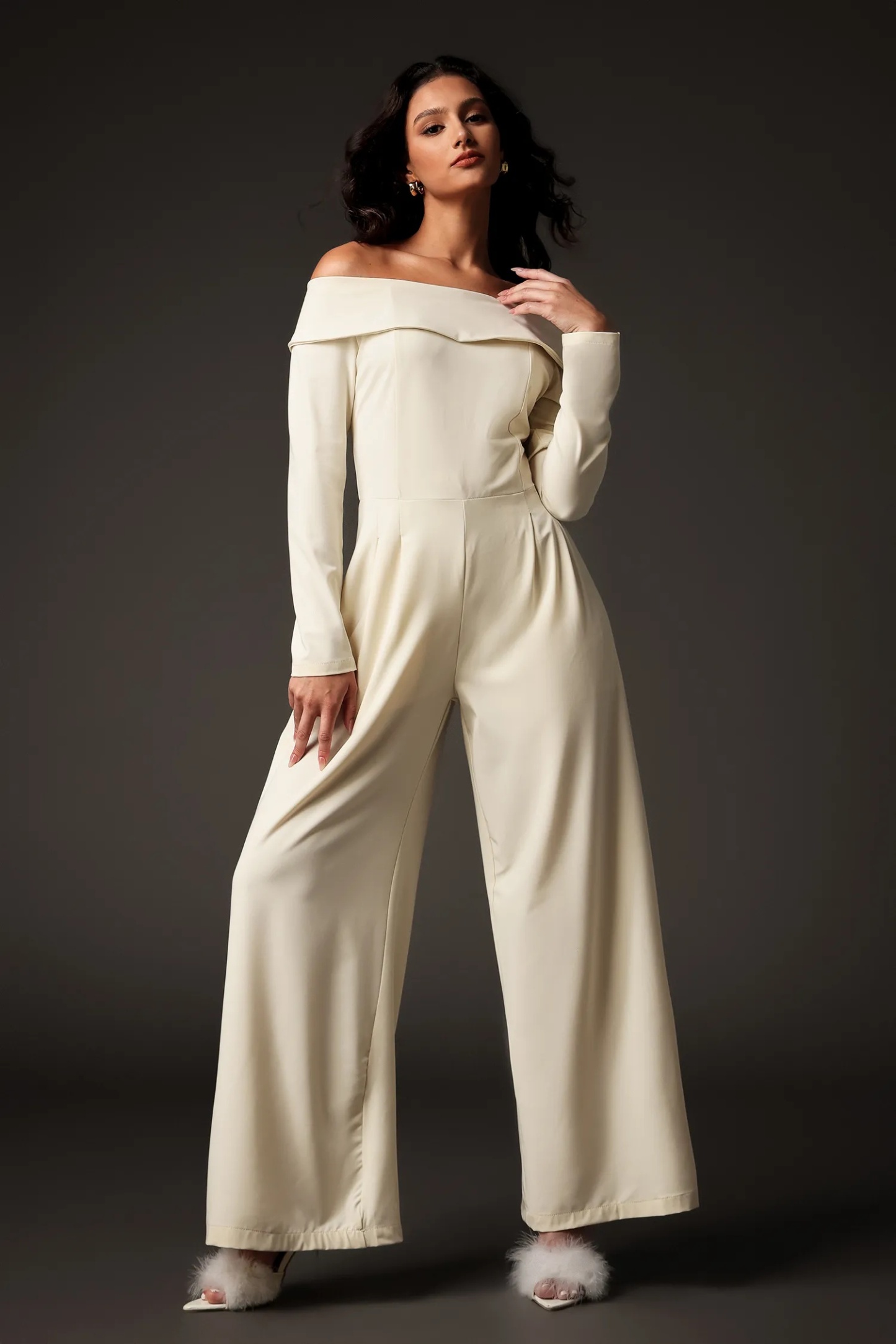 Margot White Off Shoulder Drape Jumpsuit