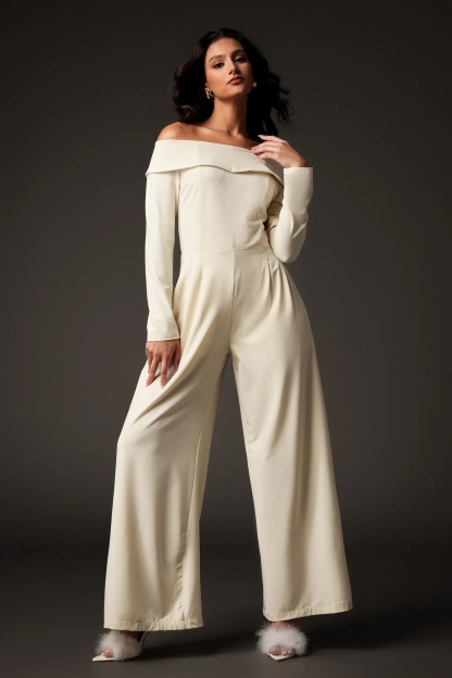 Margot White Off Shoulder Drape Jumpsuit