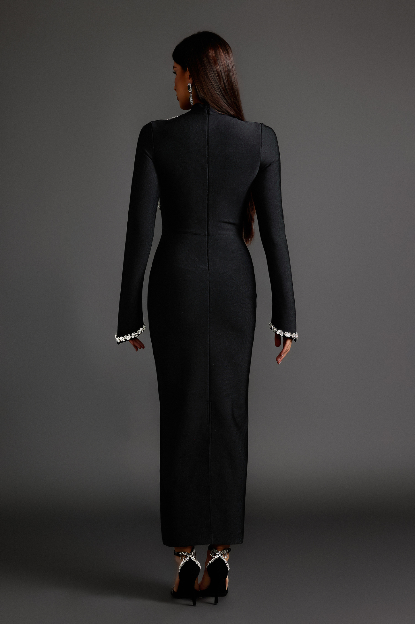 Cassandra Diamond Setting Long Sleeve Bandage Maxi Dress