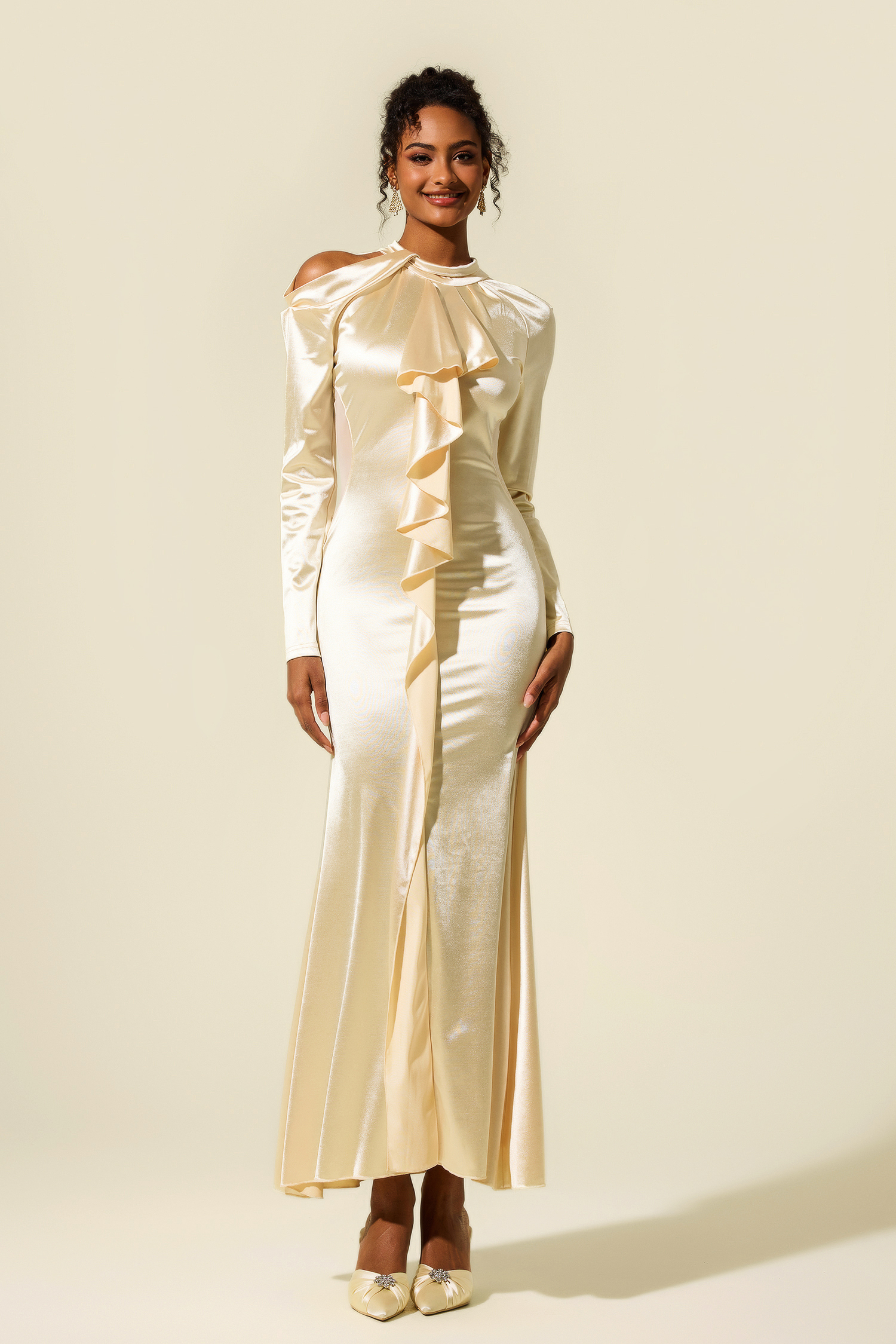 Claudia Solid Frill Cut-Out Midi Dress