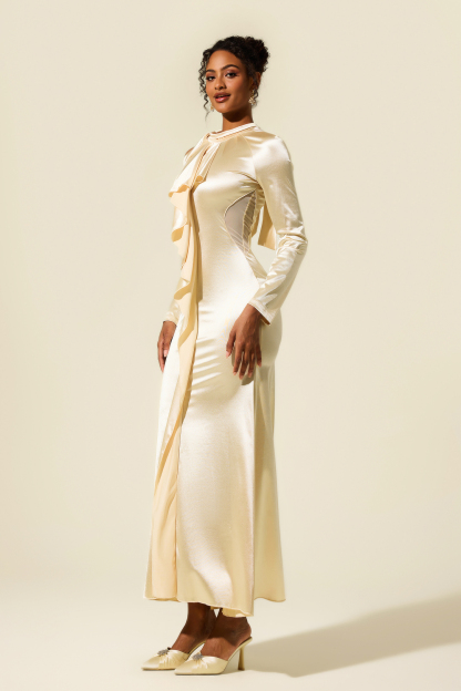 Claudia Solid Frill Cut-Out Midi Dress