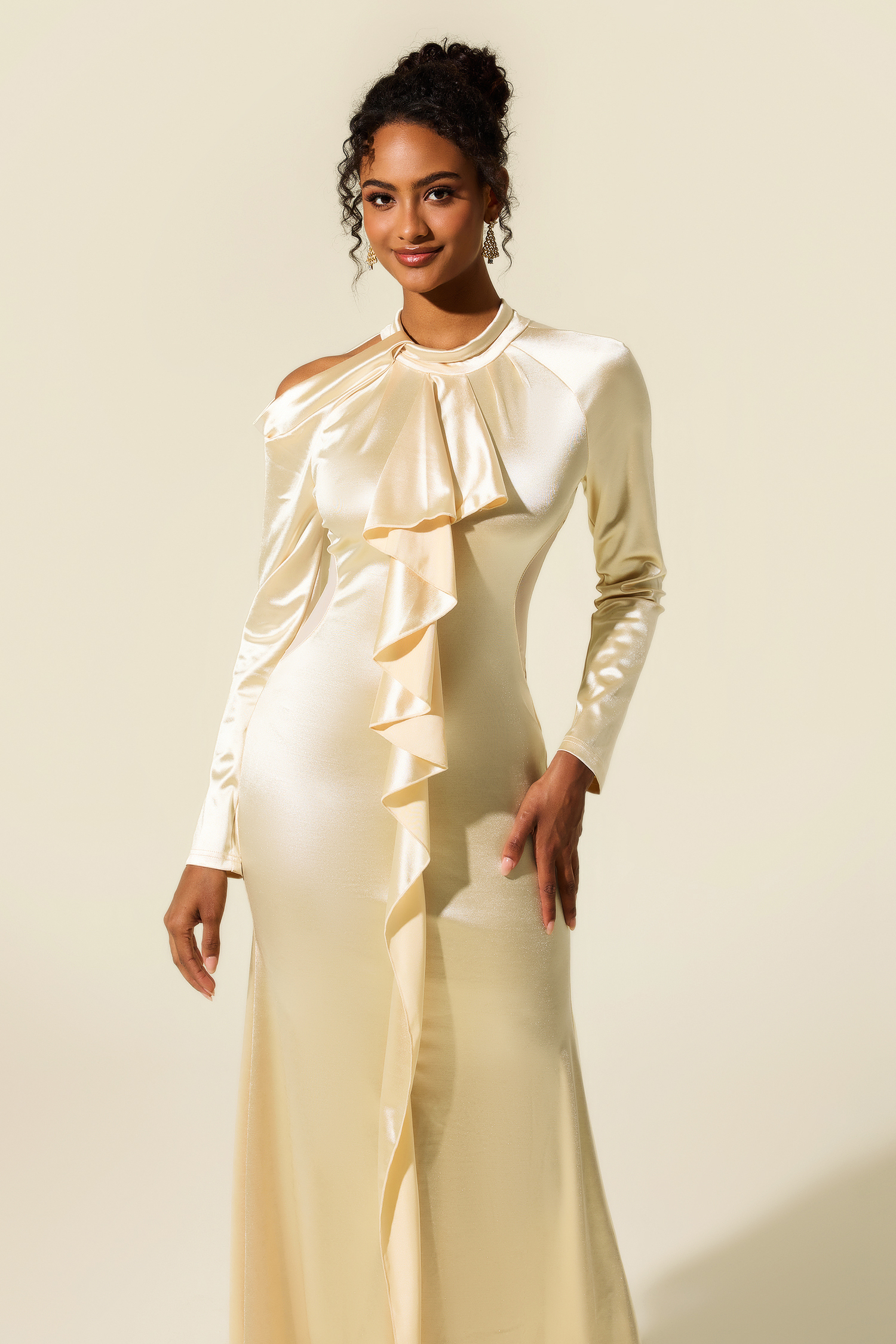 Claudia Solid Frill Cut-Out Midi Dress