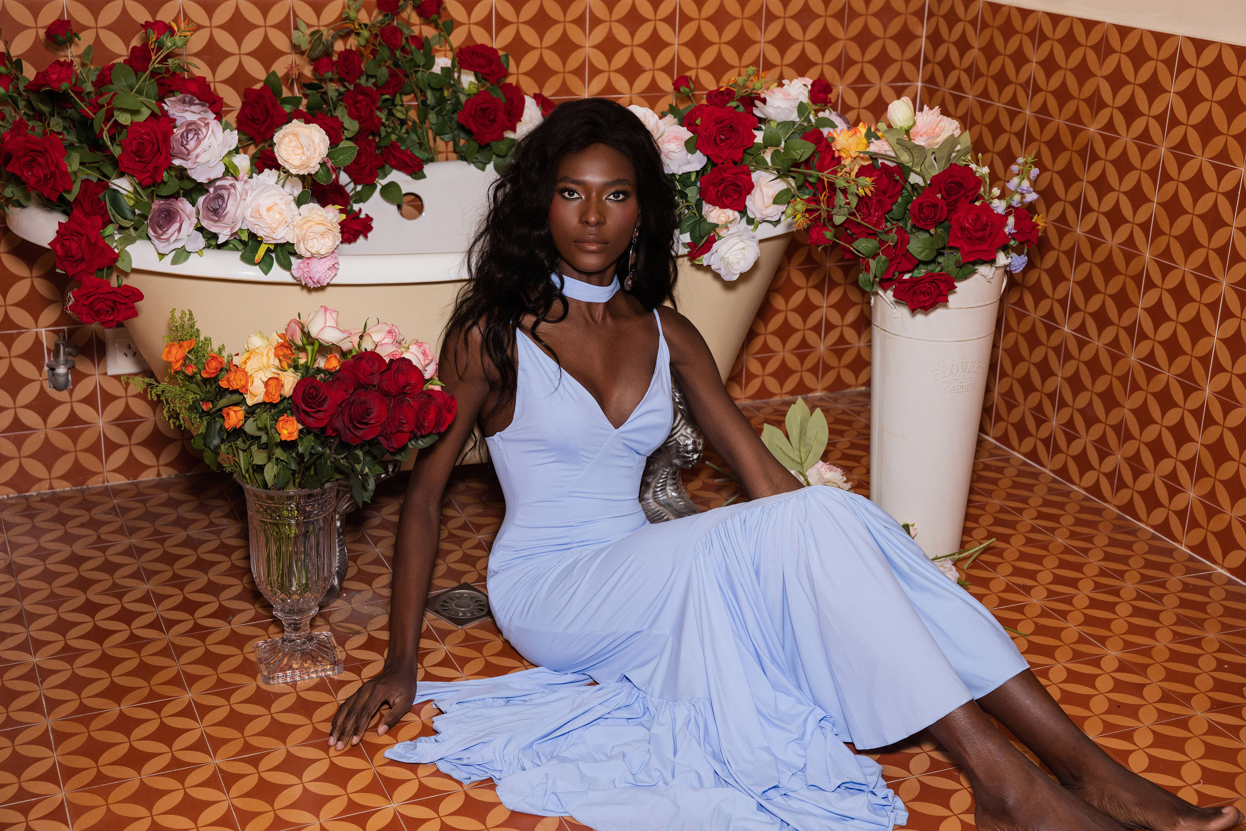 Damaris Frill Backless Slip Midi Dress