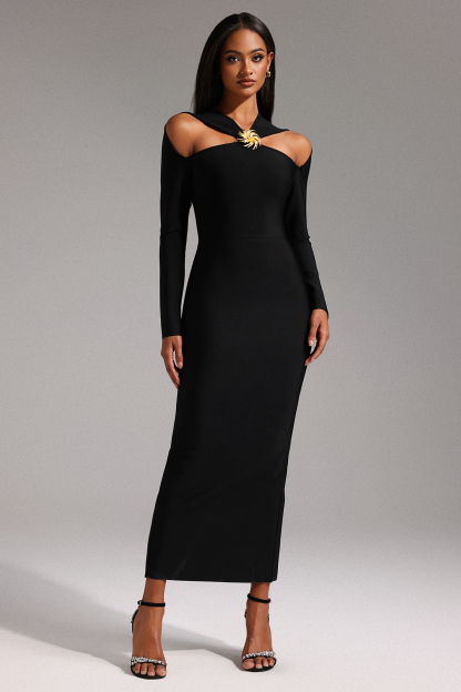 Suzanne Long Sleeves Hollow Out Bandage Maxi Dress