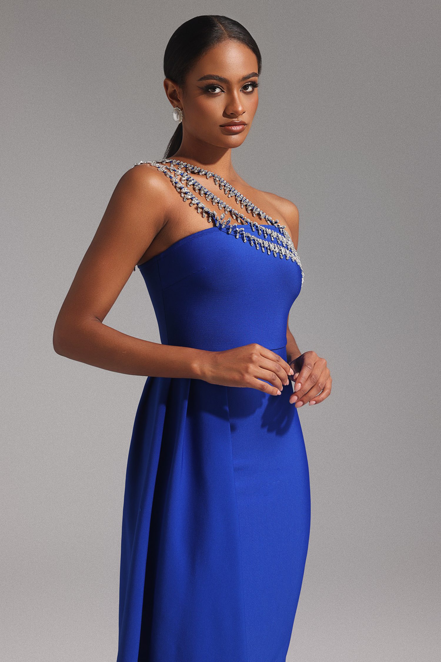 Dagmar One Shoulder Diamond Bandage Maxi Dress