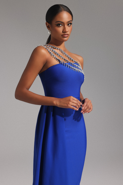 Dagmar One Shoulder Diamond Bandage Maxi Dress