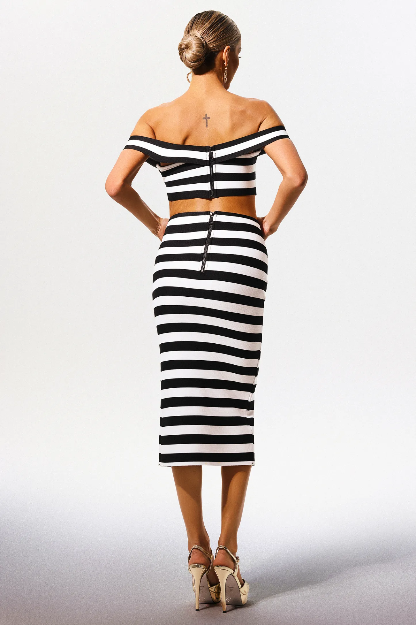 Isla Off-the-Shoulder Hollow Out Slit Bandage Midi Two-Piece Set