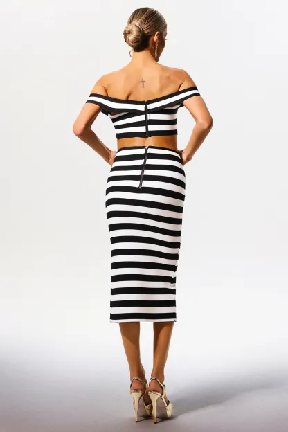 Isla Off-the-Shoulder Hollow Out Slit Bandage Midi Two-Piece Set