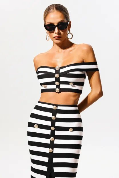 Isla Off-the-Shoulder Hollow Out Slit Bandage Midi Two-Piece Set