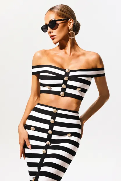 Isla Off-the-Shoulder Hollow Out Slit Bandage Midi Two-Piece Set