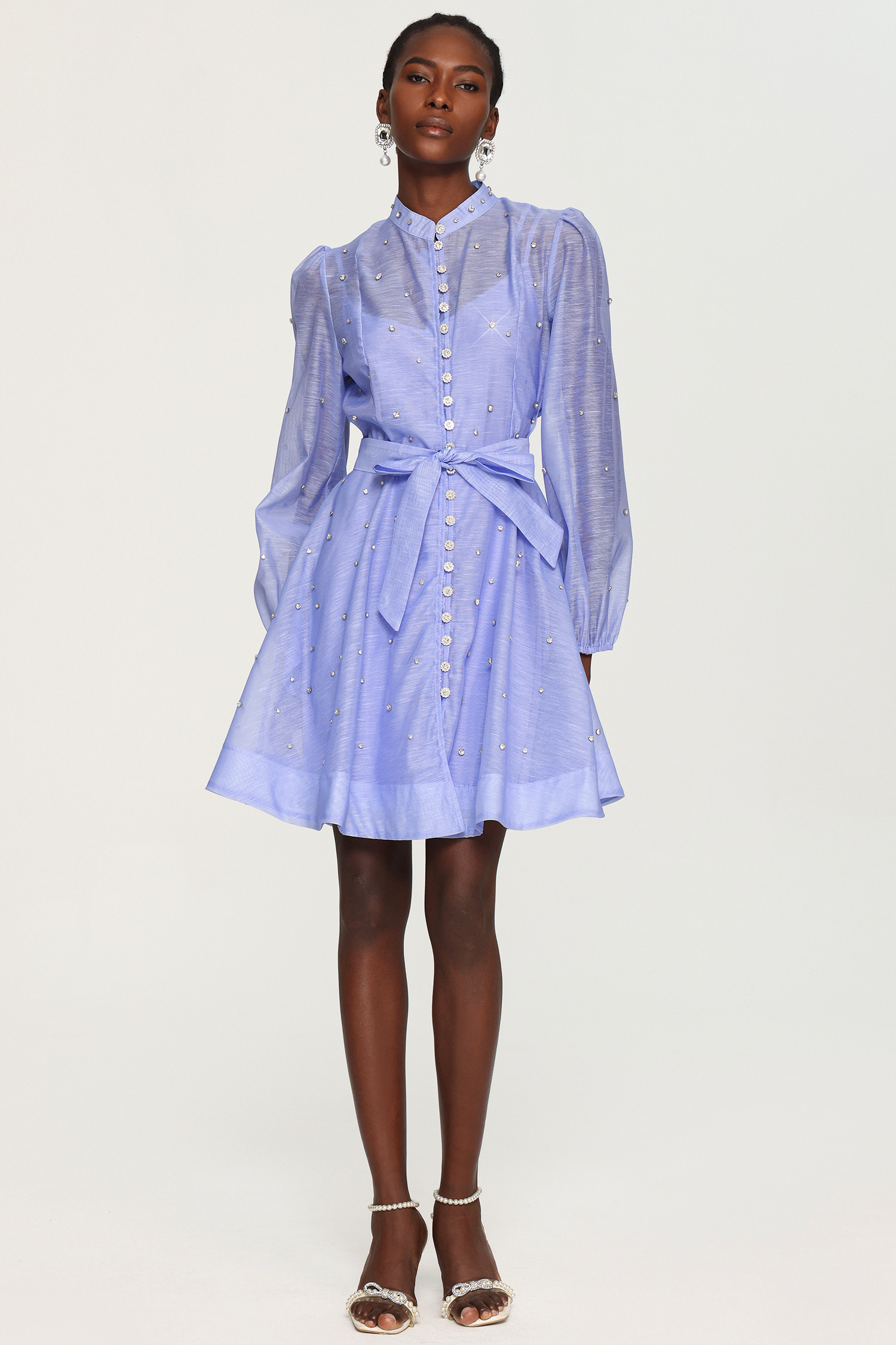 Meryl Long Sleeves Diamond Button Shirt Mini Dress