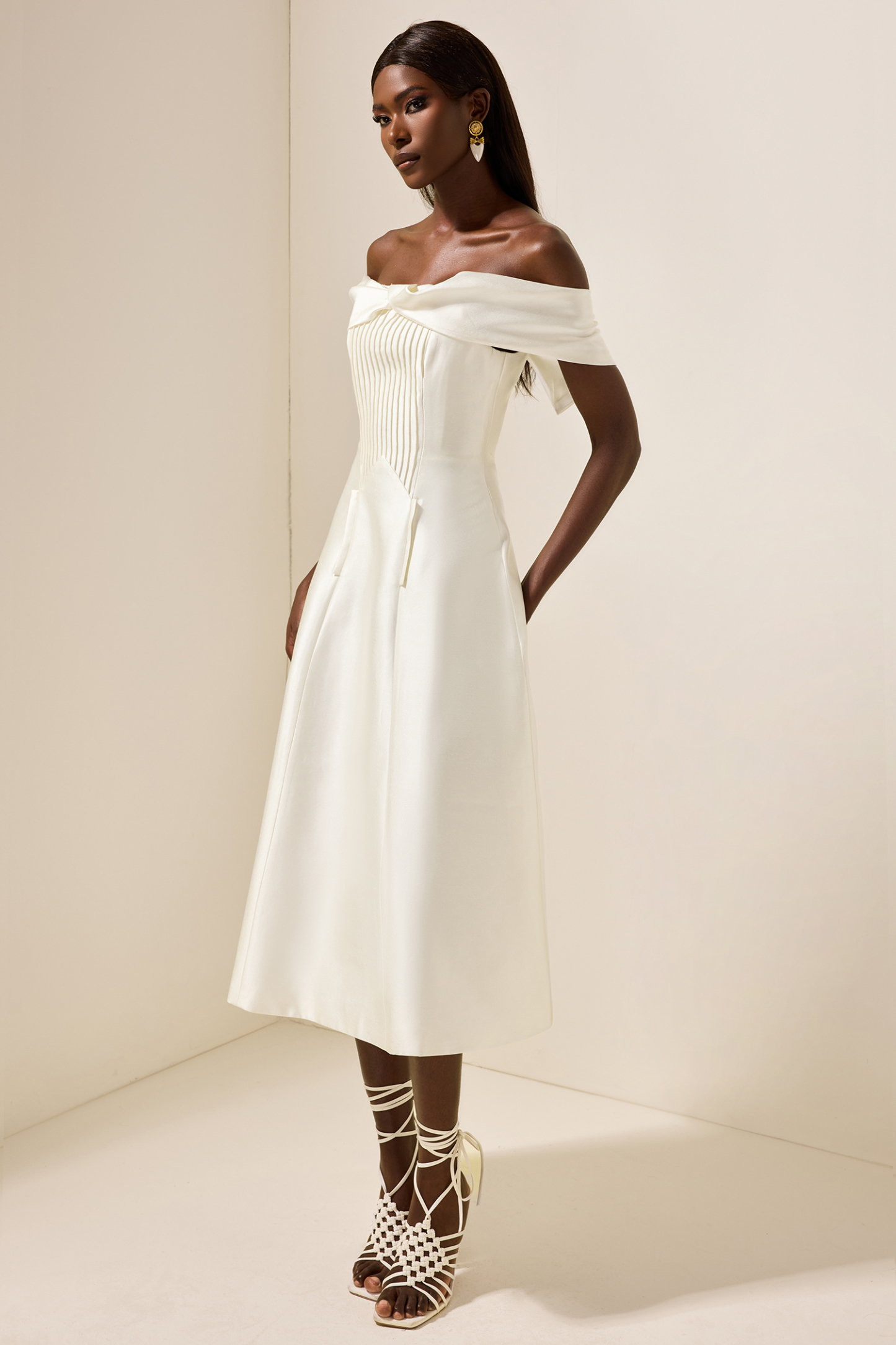 Bethany Knotted Pleat Solid Midi Dress