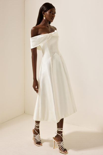 Bethany Knotted Pleat Solid Midi Dress