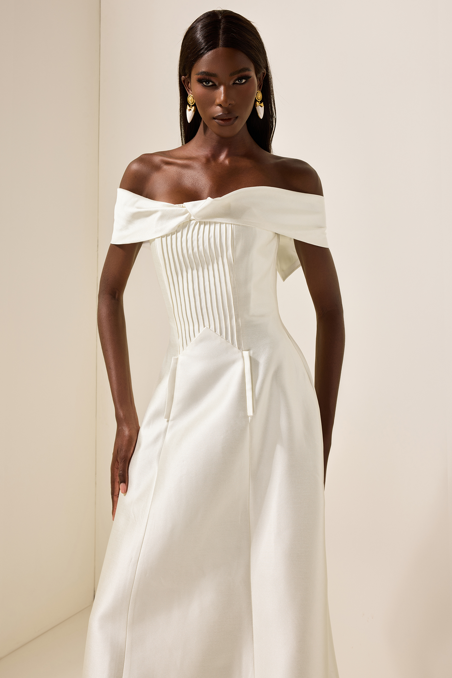 Bethany Knotted Pleat Solid Midi Dress