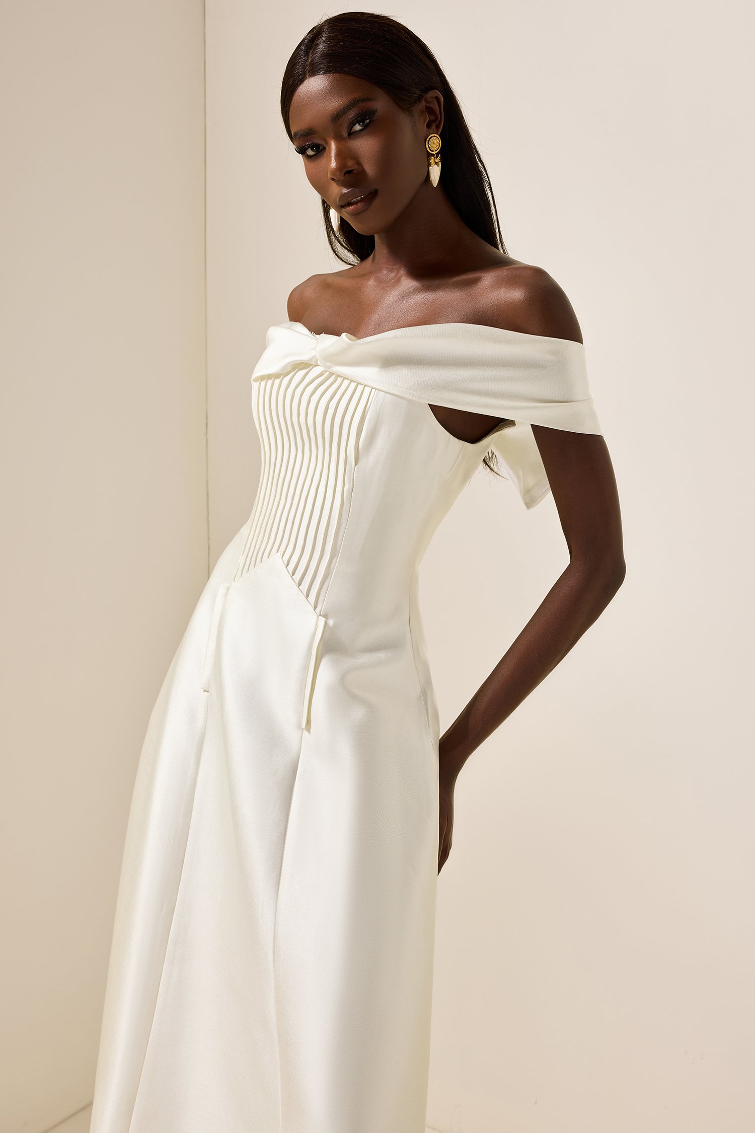 Bethany Knotted Pleat Solid Midi Dress