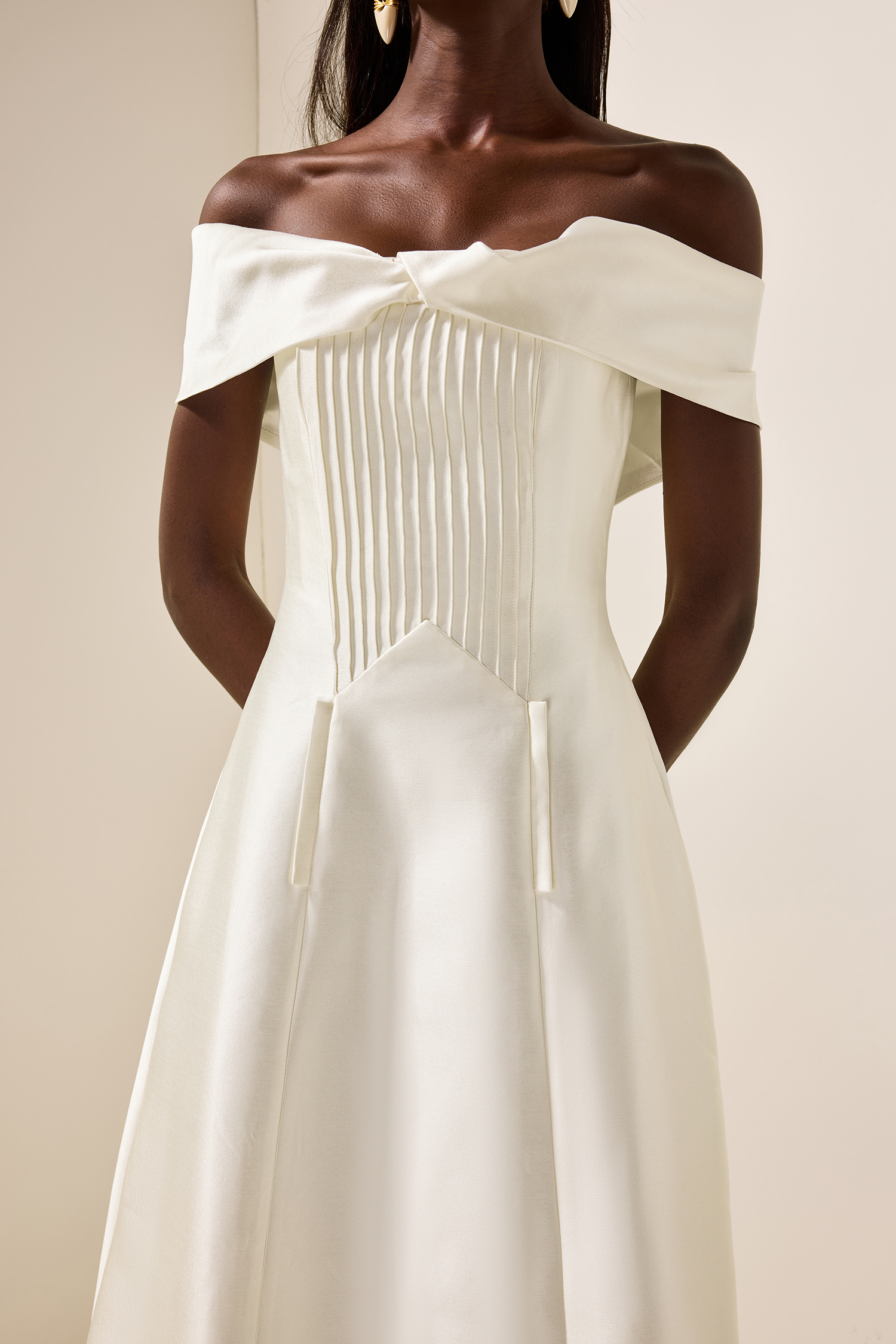 Bethany Knotted Pleat Solid Midi Dress