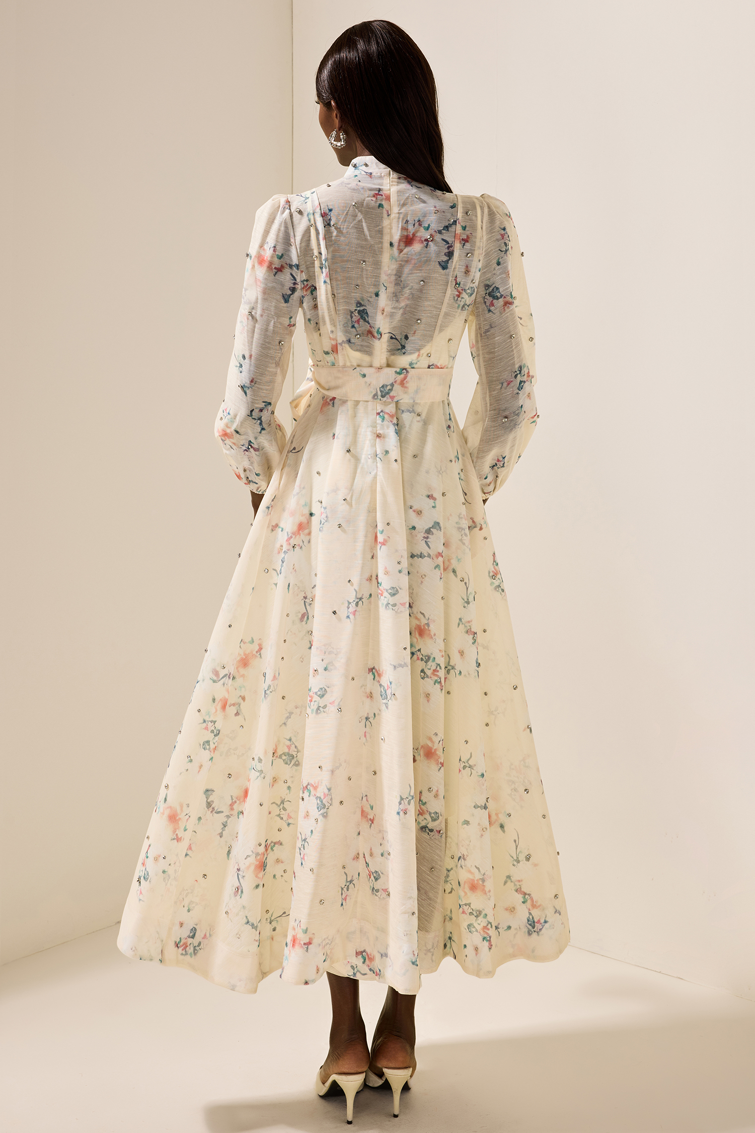 Kenia Floral Rhinestone Bottom Midi Dress