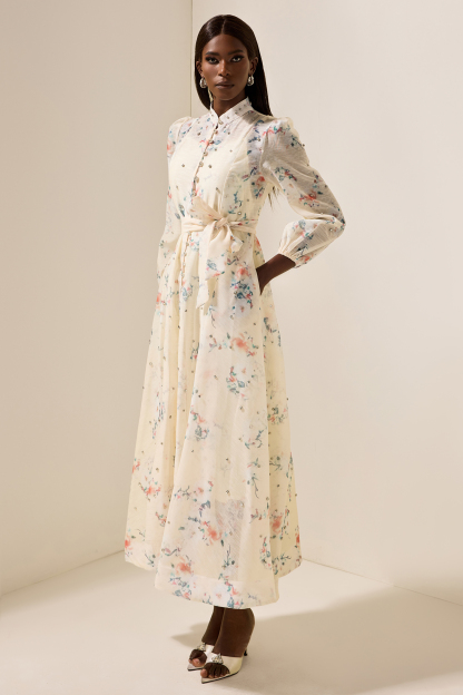 Kenia Floral Rhinestone Bottom Midi Dress