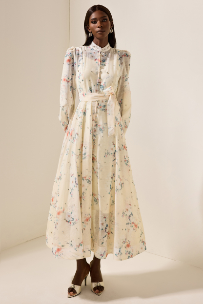 Kenia Floral Rhinestone Bottom Midi Dress