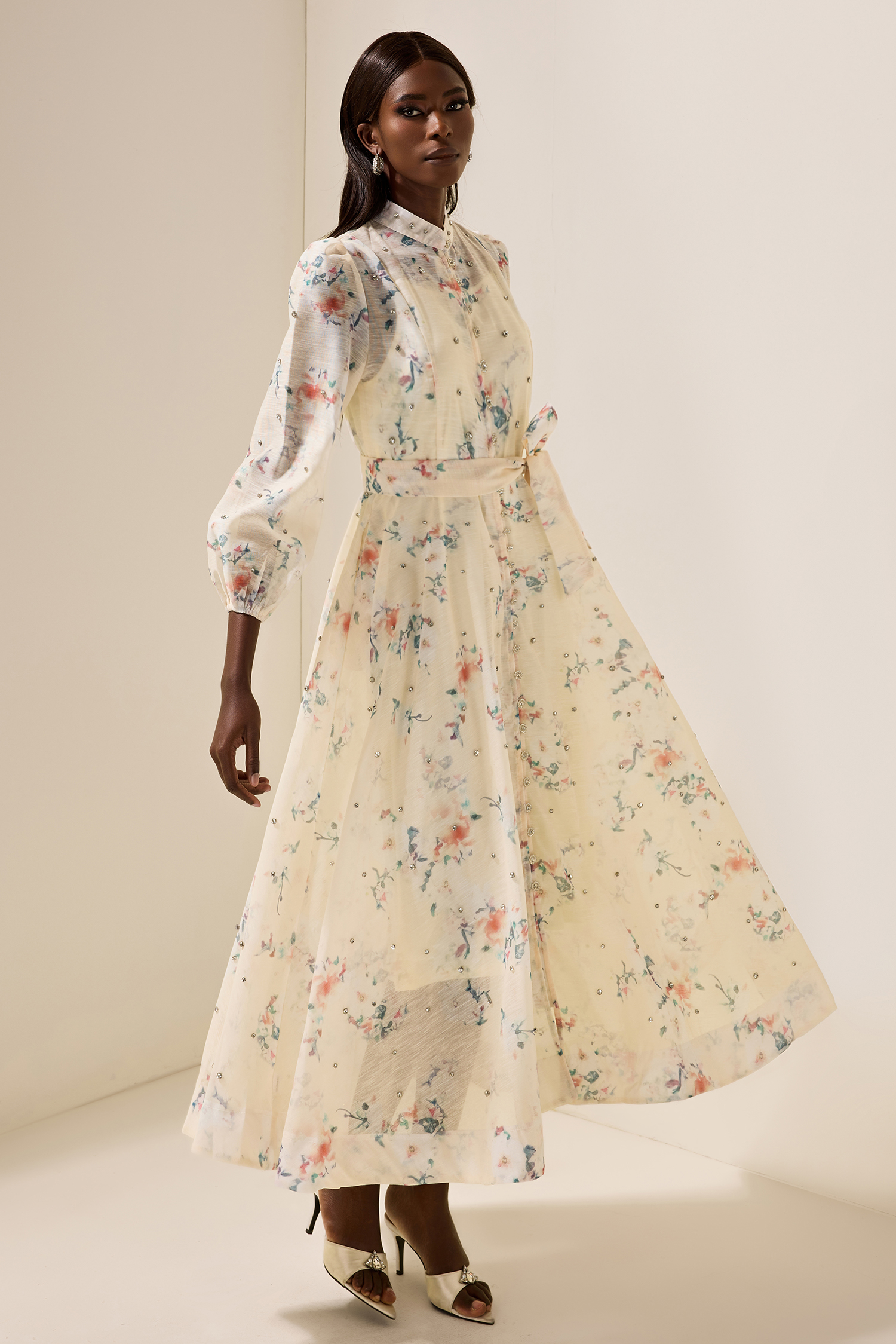 Kenia Floral Rhinestone Bottom Midi Dress