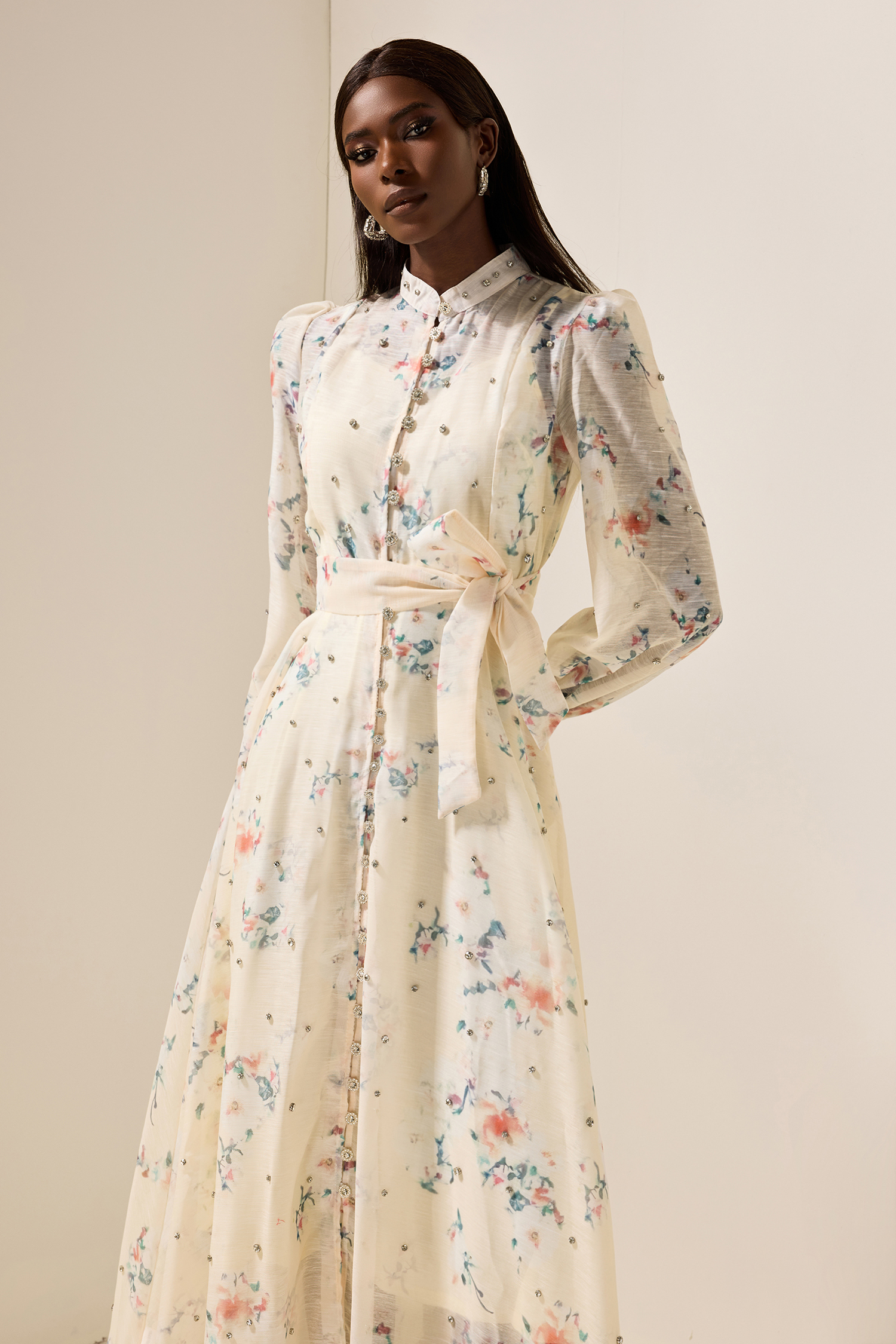 Kenia Floral Rhinestone Bottom Midi Dress