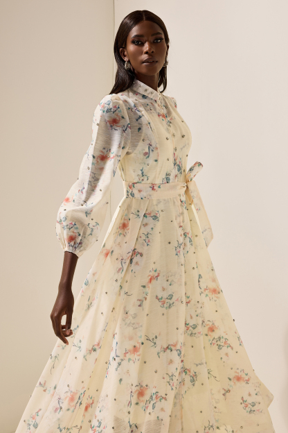 Kenia Floral Rhinestone Bottom Midi Dress