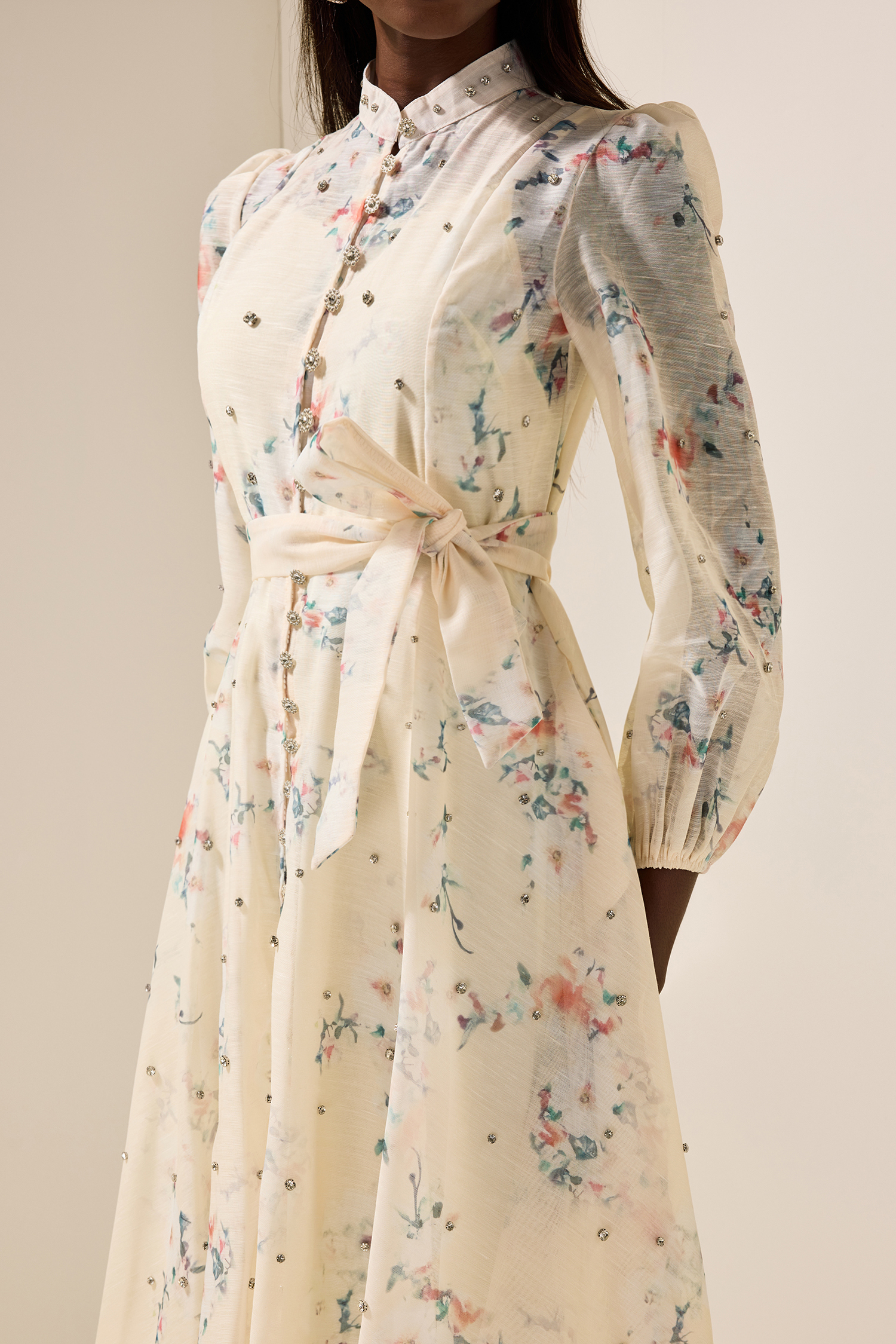 Kenia Floral Rhinestone Bottom Midi Dress