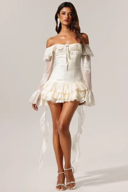 Judith Off-the-Shoulder Long Sleeve Flounce Mini Dress