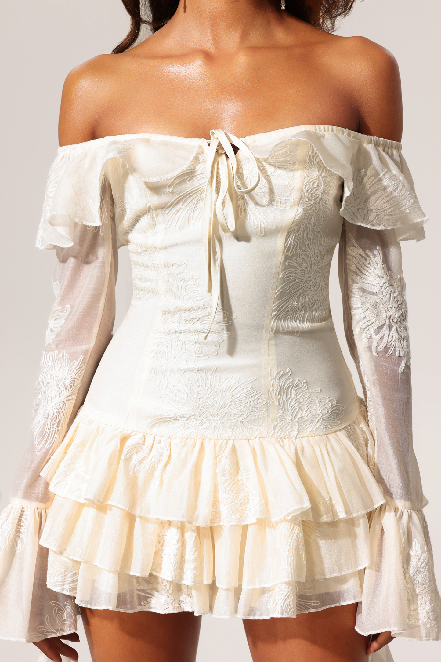 Judith Off-the-Shoulder Long Sleeve Flounce Mini Dress