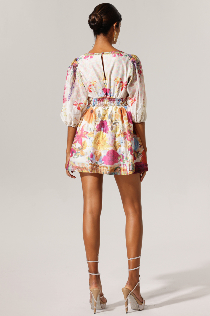 Maureen Floral Printed V-Neck Mini Dress