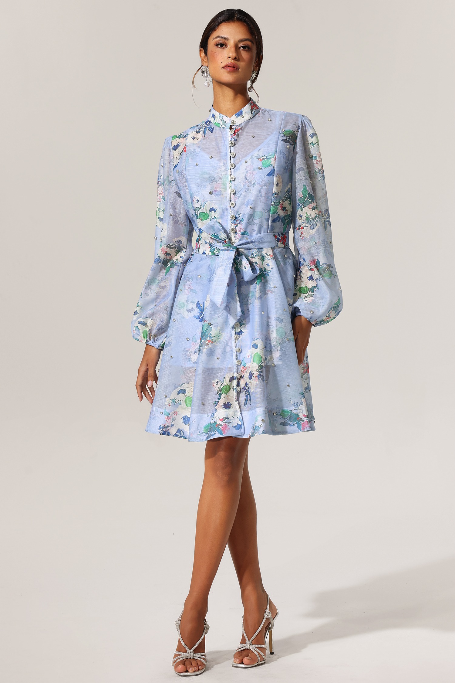 Juana Diamond Floral Printed Long Sleeves Mini Dress