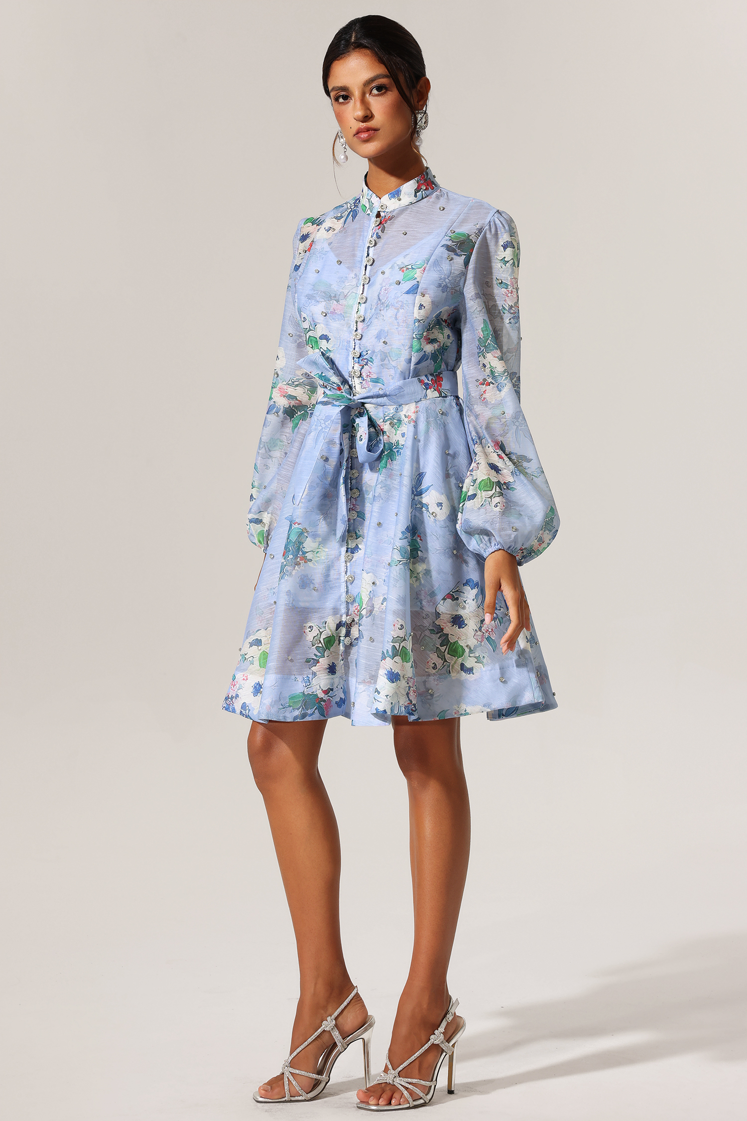 Juana Diamond Floral Printed Long Sleeves Mini Dress