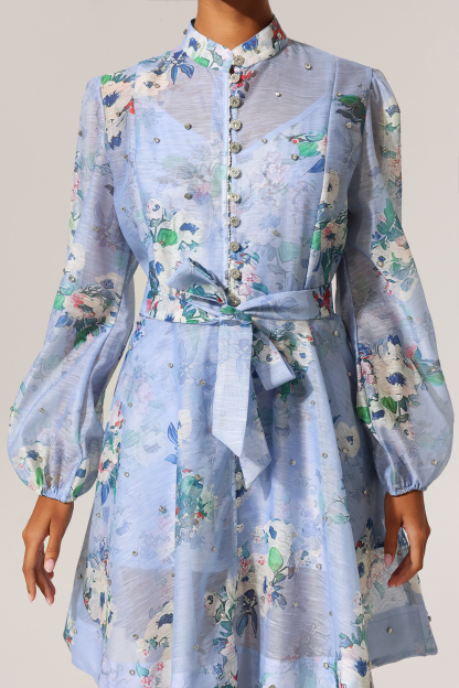 Juana Diamond Floral Printed Long Sleeves Mini Dress