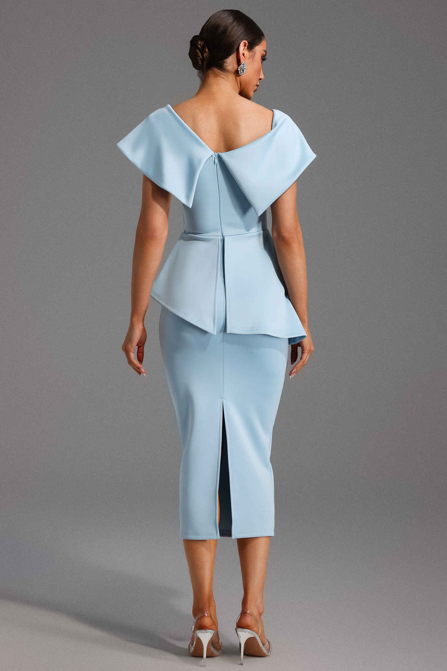 Ivory One Shoulder Flounce Midi Dress