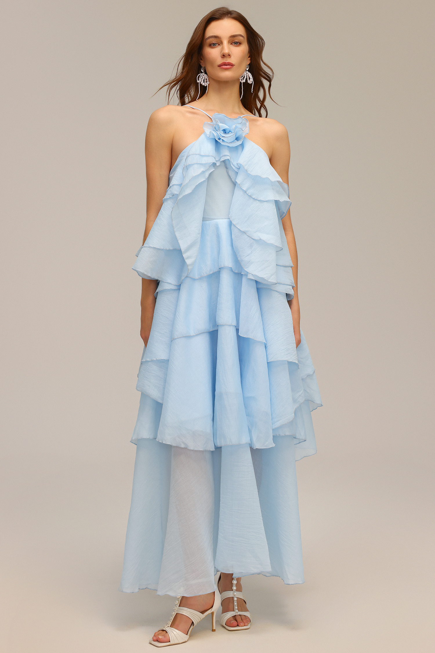 Elsie Sleeveless Flower Folds Maxi Dress