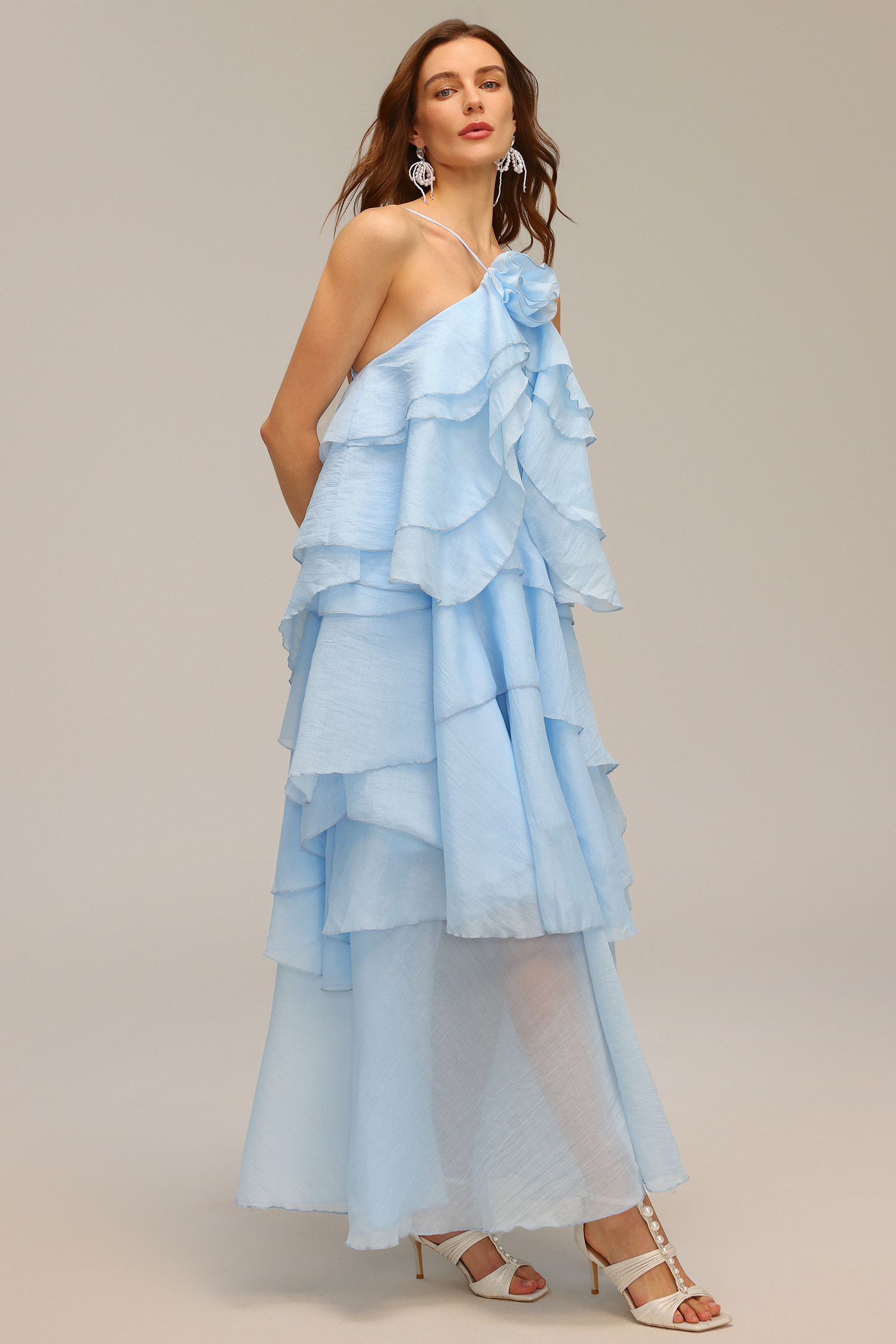 Elsie Sleeveless Flower Folds Maxi Dress