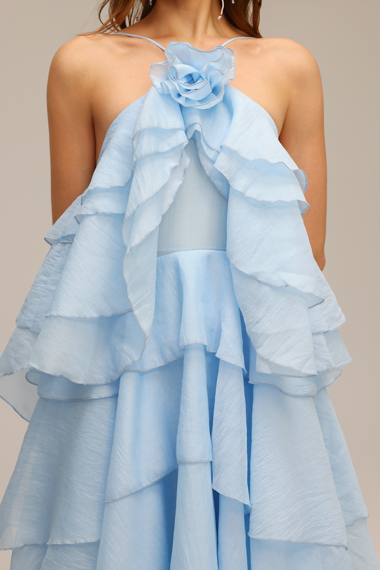 Elsie Sleeveless Flower Folds Maxi Dress