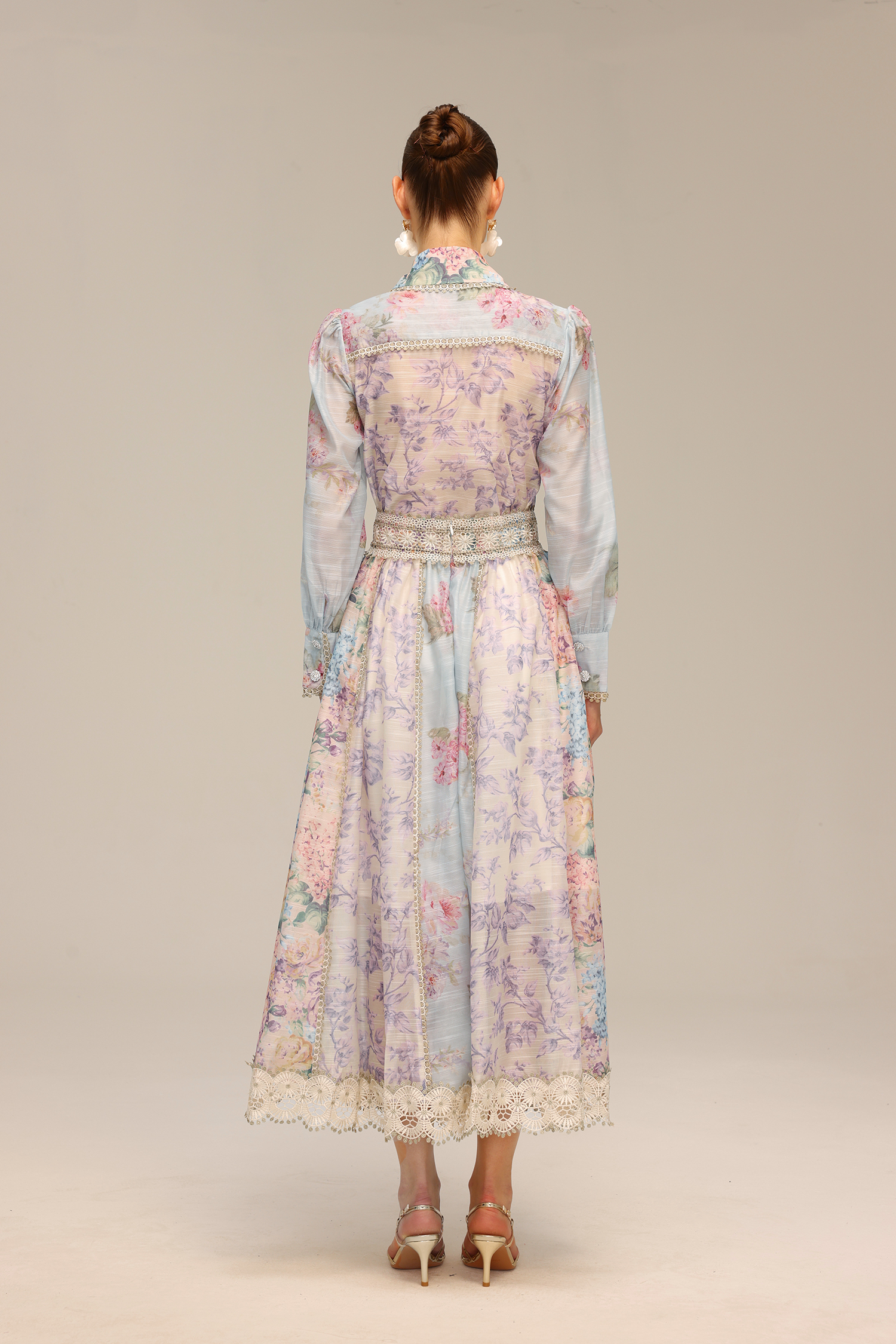 Flavia Long Sleeve Floral Printed Lace Top And Skirt Two-Piece Set