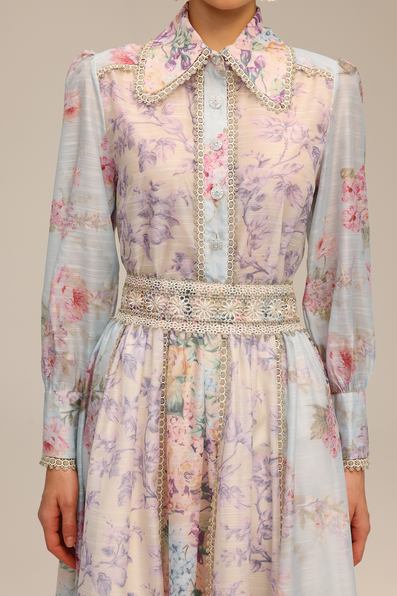 Flavia Long Sleeve Floral Printed Lace Top And Skirt Two-Piece Set