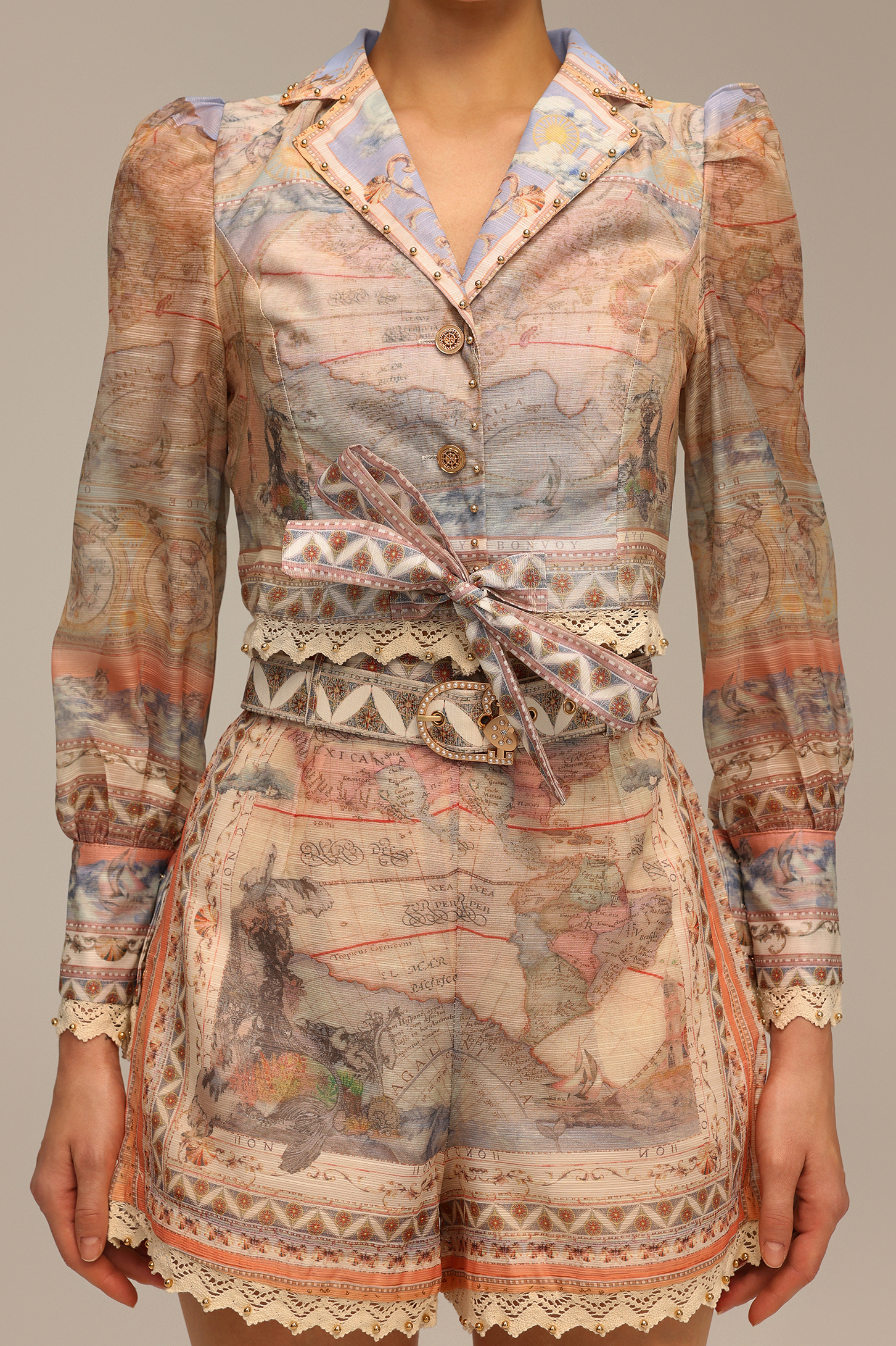 Frances V-Neck Long Sleeve Printed Top And Shorts Two-Piece Set