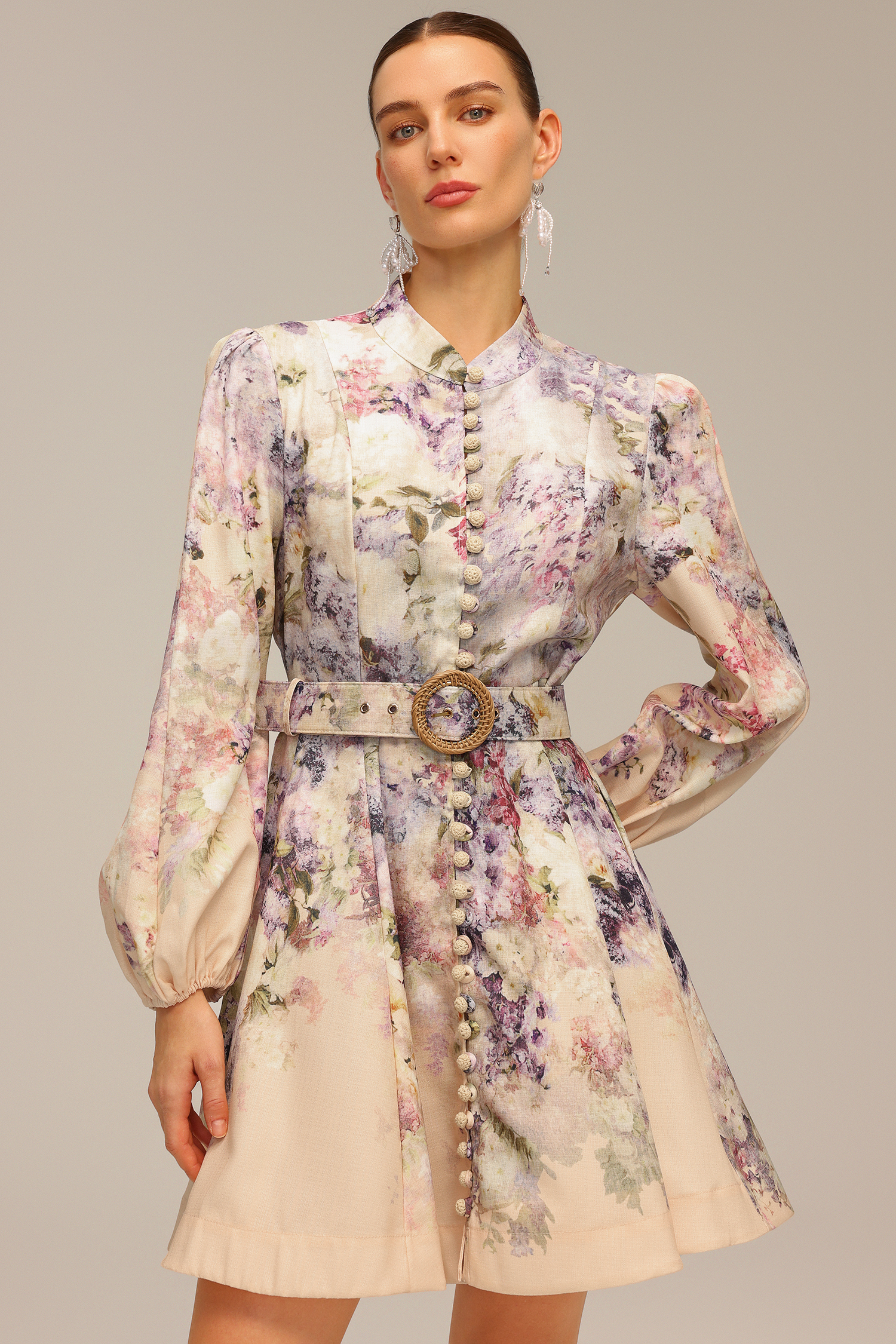 Dale Long Sleeve Floral Printed Mini Dress