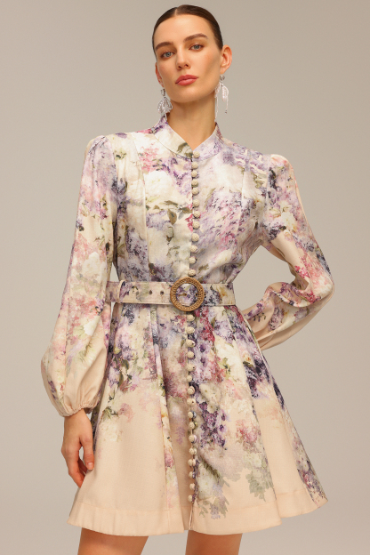 Dale Long Sleeve Floral Printed Mini Dress
