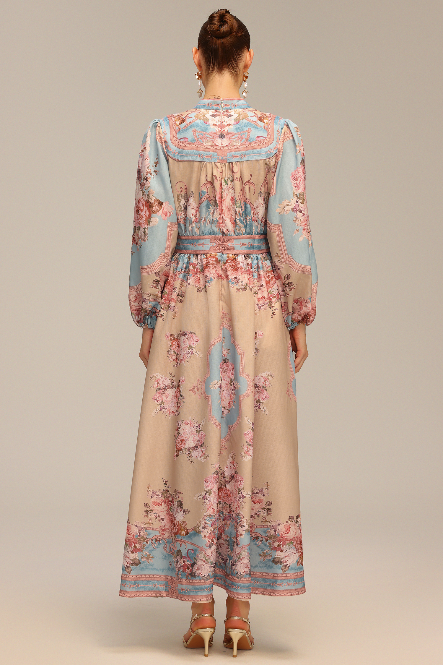 Marina Long Sleeve Floral Printed Maxi Dress