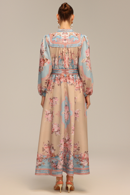 Marina Long Sleeve Floral Printed Maxi Dress