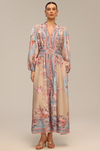 Marina Long Sleeve Floral Printed Maxi Dress