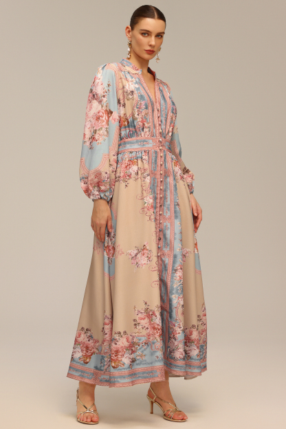 Marina Long Sleeve Floral Printed Maxi Dress
