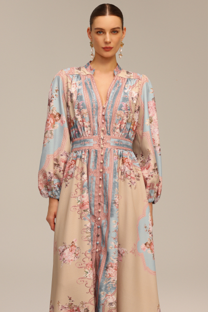 Marina Long Sleeve Floral Printed Maxi Dress