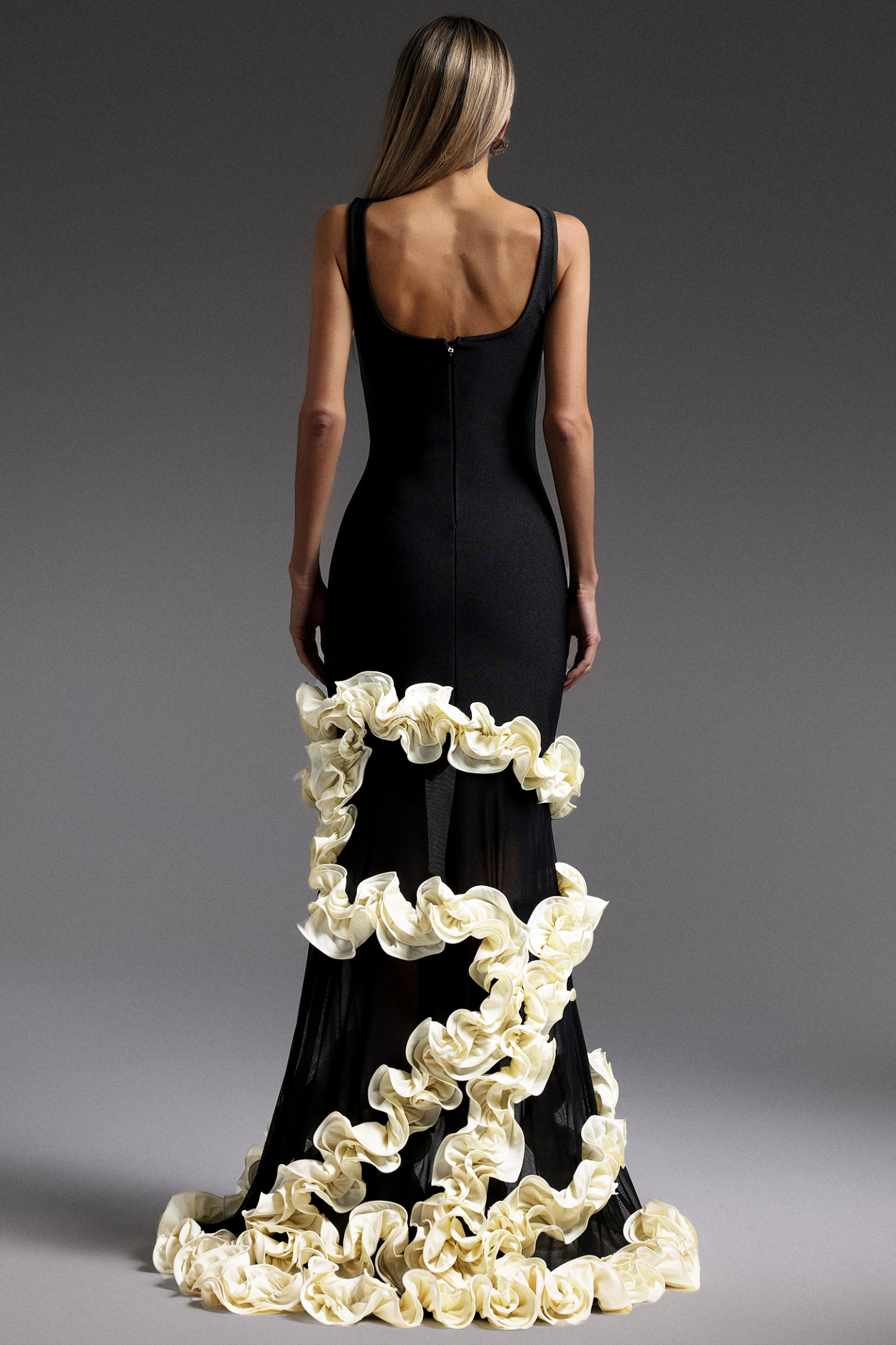 Dorothea Sleeveless Lace Trim Bandage Maxi Dress