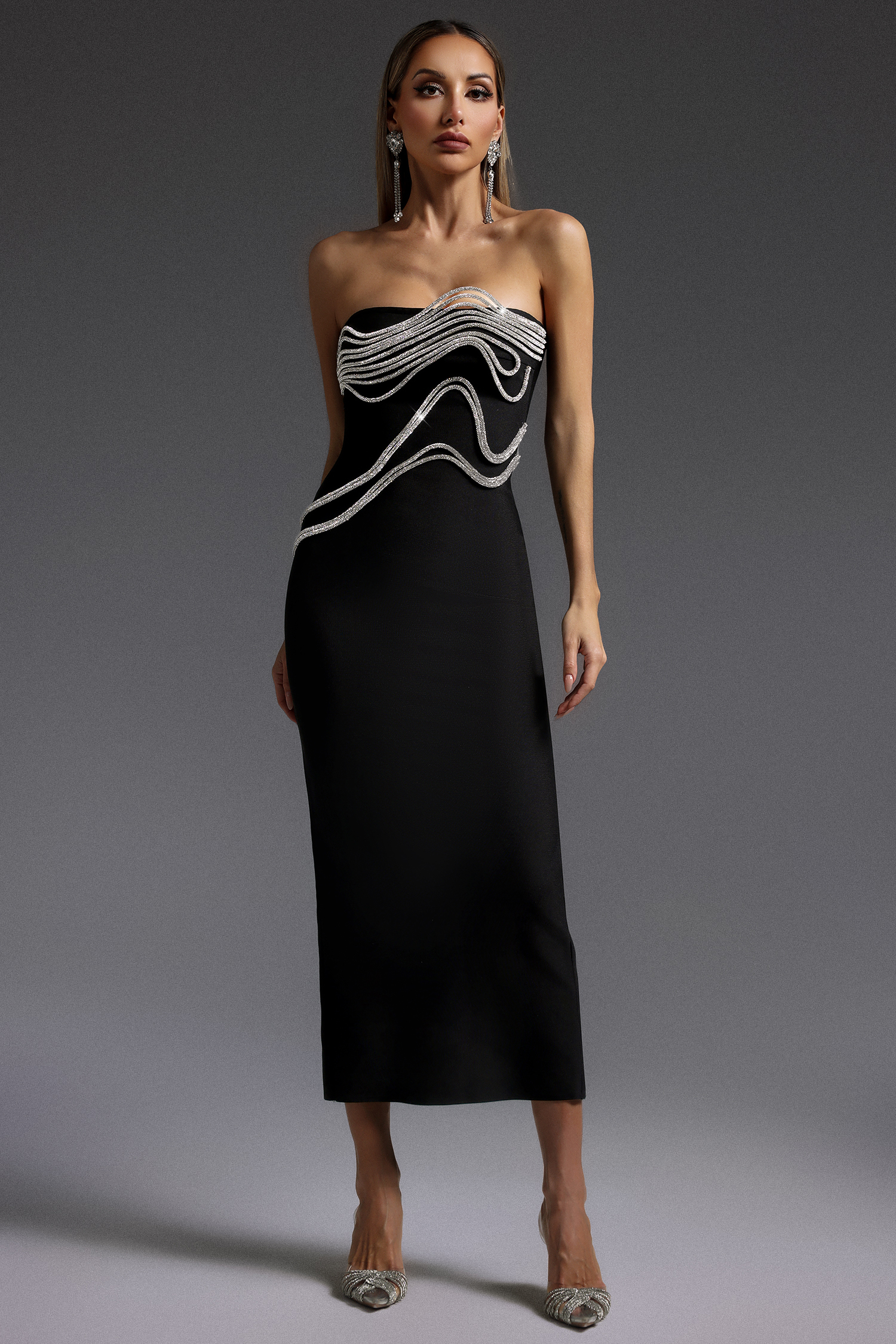 Pearl Sleeveless Diamond Bandage Maxi Dress