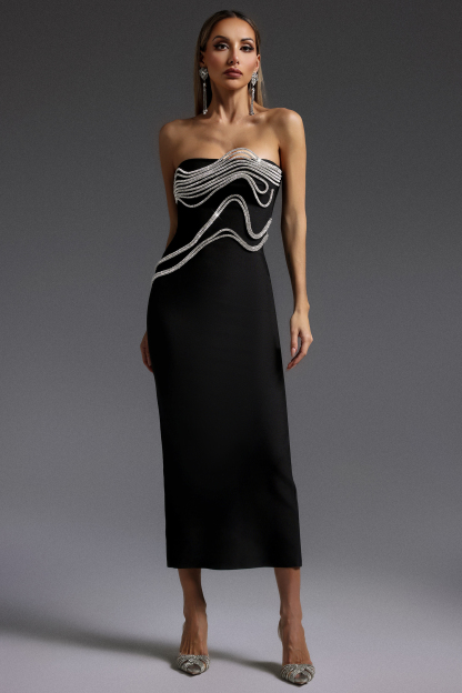 Pearl Sleeveless Diamond Bandage Maxi Dress